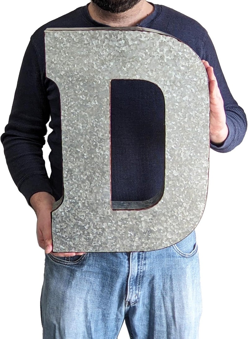 Science Purchase 20" Metal Letter D Wall Decor, Silver with Rusted Edges, Galvanized Wall Mountable Decoration for Country, Mid-Century, or Farmhouse Themed Room or Event - Image 2